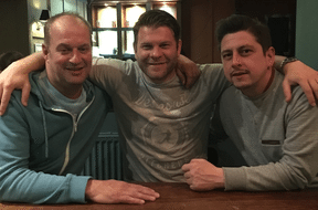 Hallam manager Ryan Hindley (centre) with Stuart Lowe (left) and Stephen Whitehead (right)