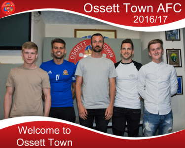 Ossett Town's squad so far: L-R Brad Dockerty, Jack Wakefield, Alex Petetson, Lee Overton, Anthony Mackie. Picture: Mark Gledhill