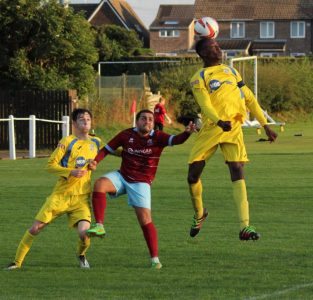 Ash Flynn in action during AFC Emley's 4-2 over Frickley Athletic. Picture: Mark Parsons