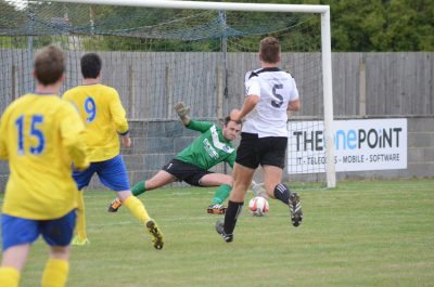 Scott Phillips scores during Hall Road's 5-0 win at Westella. Picture: Lee Myers