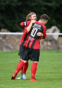 Eli Hey and Steven Hollingworth celebrate a goal in Campion's 5-3 win over Shirebrook Town. Picture: alexdanielphotos.co.uk