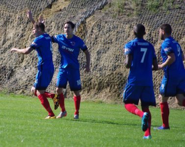 Yates celebrates his goal