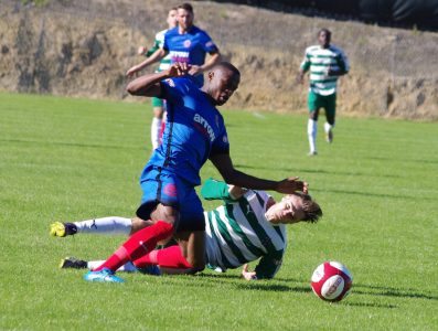 Wafula is hauled down by Pritchard