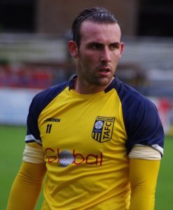 Farsley Celtic captain Paddy Miller wearing the colours of Tadcaster Albion in July 2015
