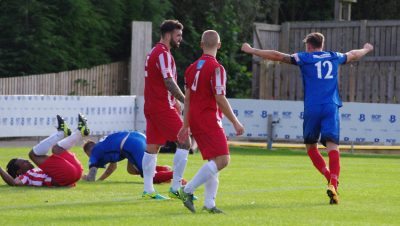 Jason Yates reacts to the goal from Spencer Harris