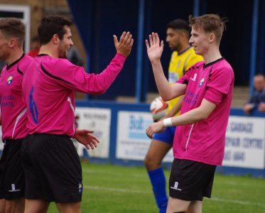 Beaston congratulates Simpson on his goal