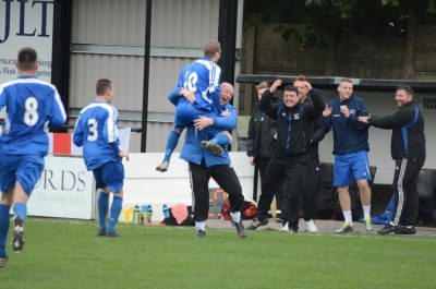 Scenes of jubilation during Hall Road Rangers' victory at Congleton Town. Picture: Lee Myers