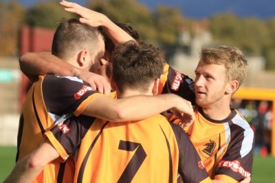 Ossett Albion celebrate Nicky Matthews' goal. Picture: Adam Hirst