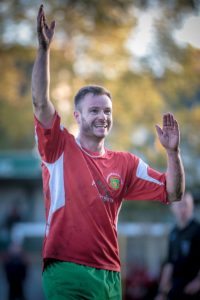 Steve Bromley sums up the win with his celebration for his goal. Picture: Caught Light Photography